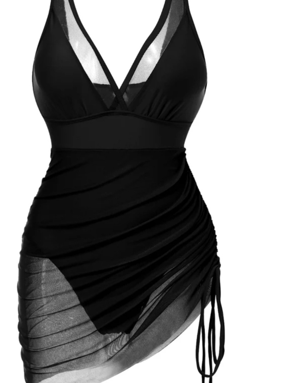 Cupshe Women's One-Piece Swimdress With Mesh Inserts-XXL-Black